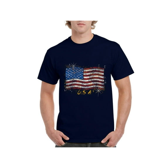 NIB - Men's T-Shirt Short Sleeve, up to Men Size 5XL - American Flag USA in Gold