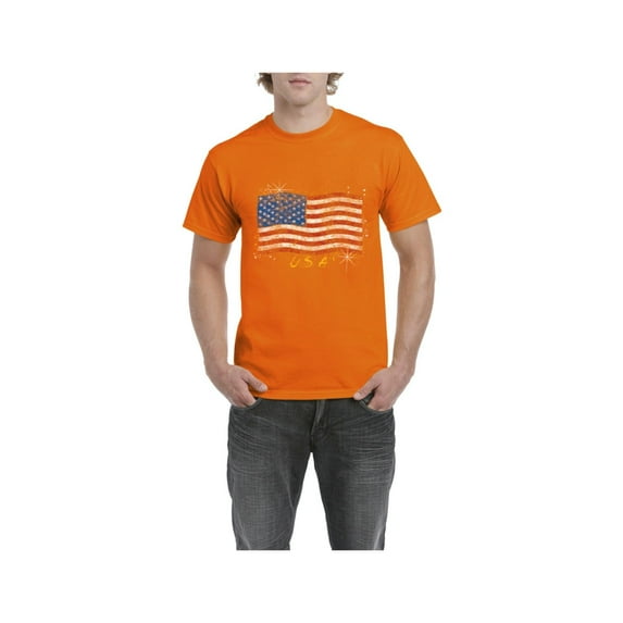 NIB - Men's T-Shirt Short Sleeve, up to Men Size 5XL - American Flag USA in Gold