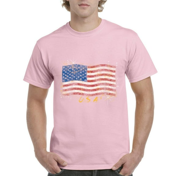 NIB - Men's T-Shirt Short Sleeve, up to Men Size 5XL - American Flag USA in Gold