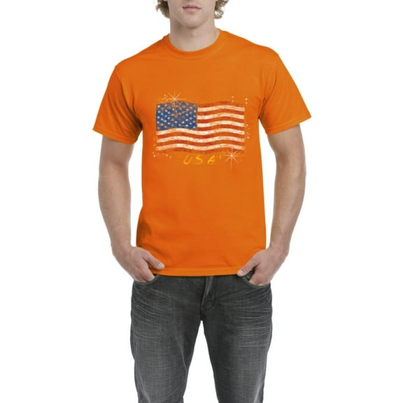 NIB - Men's T-Shirt Short Sleeve, up to Men Size 5XL - American Flag USA in Gold