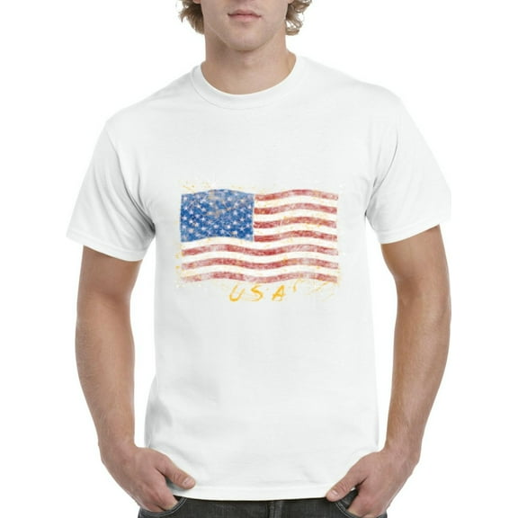 NIB - Men's T-Shirt Short Sleeve, up to Men Size 5XL - American Flag USA in Gold