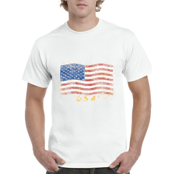 NIB - Men's T-Shirt Short Sleeve, up to Men Size 5XL - American Flag USA in Gold