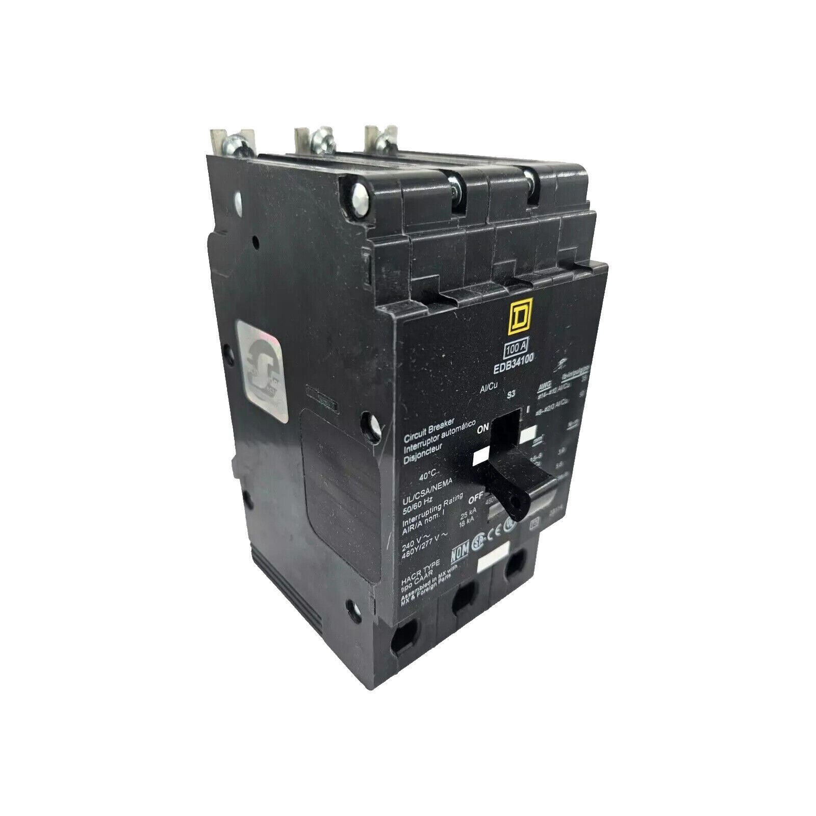 NIB - Square D - EDB34100 - Mini Circuit Breaker, 100A, 3 Pole, 480Y/277 Vac