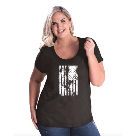 NIB - Women's Plus Size Curvy T-Shirt - American Flag 4th of July