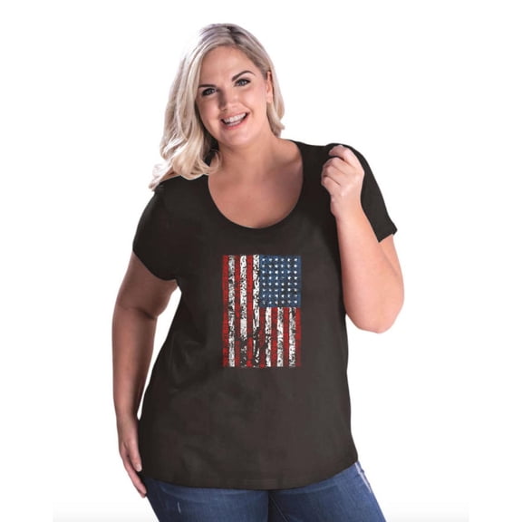 NIB - Women's Plus Size Curvy T-Shirt - American Flag 4th of July