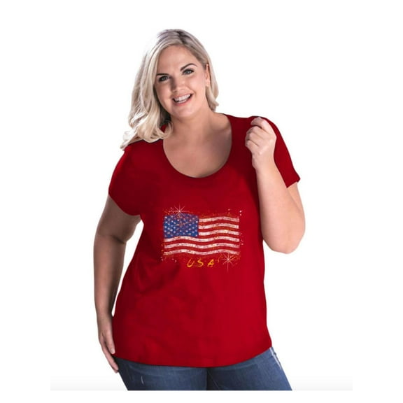 NIB - Women's Plus Size Curvy T-Shirt - American Flag USA in Gold