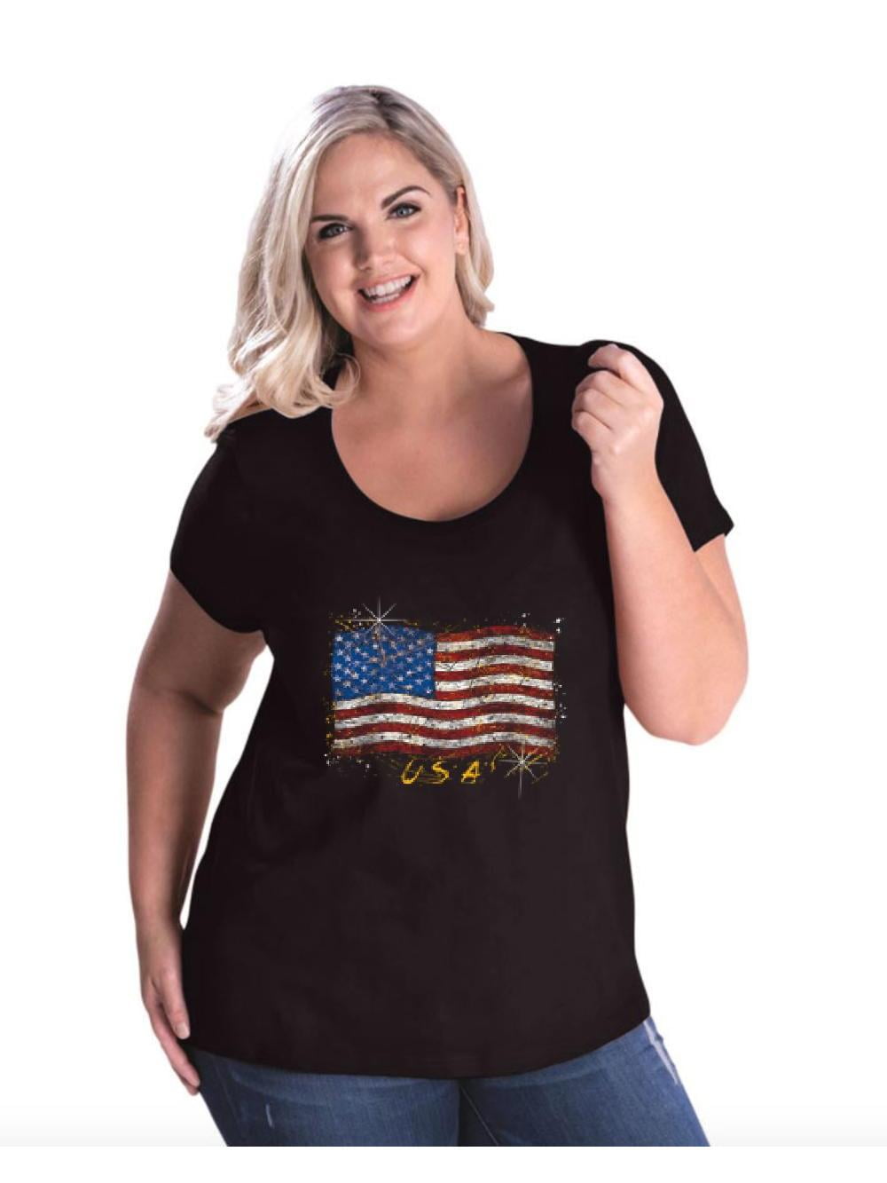 Plus Size Americana Rhinestone Flag Graphic Tee