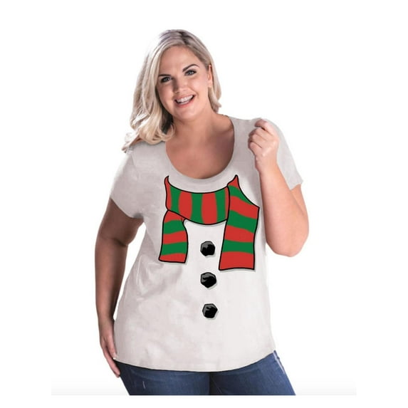 NIB - Women's Plus Size Curvy T-Shirt - Christmas Snowman Scarf