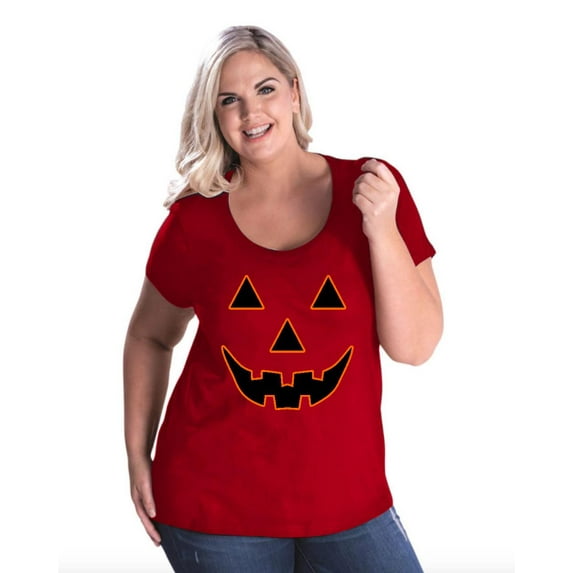 NIB - Women's Plus Size Curvy T-Shirt - Halloween Costume Pumpkin Face