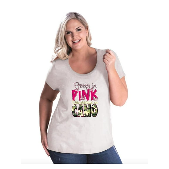 NIB - Women's Plus Size Curvy T-Shirt - Pretty in Pink Dangerous in Camo