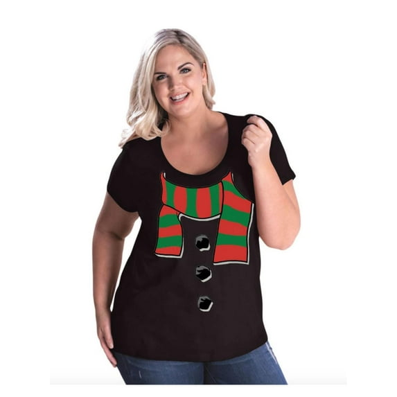 NIB - Women's Plus Size Curvy T-Shirt, up to Size 28 - Christmas Snowman Scarf