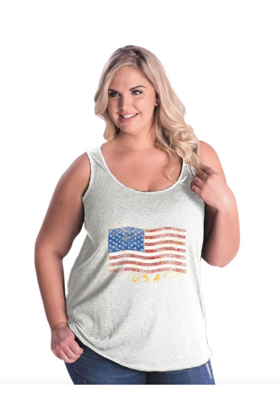 IWPF - Women's Plus Size Tank Top - American Flag USA in Gold