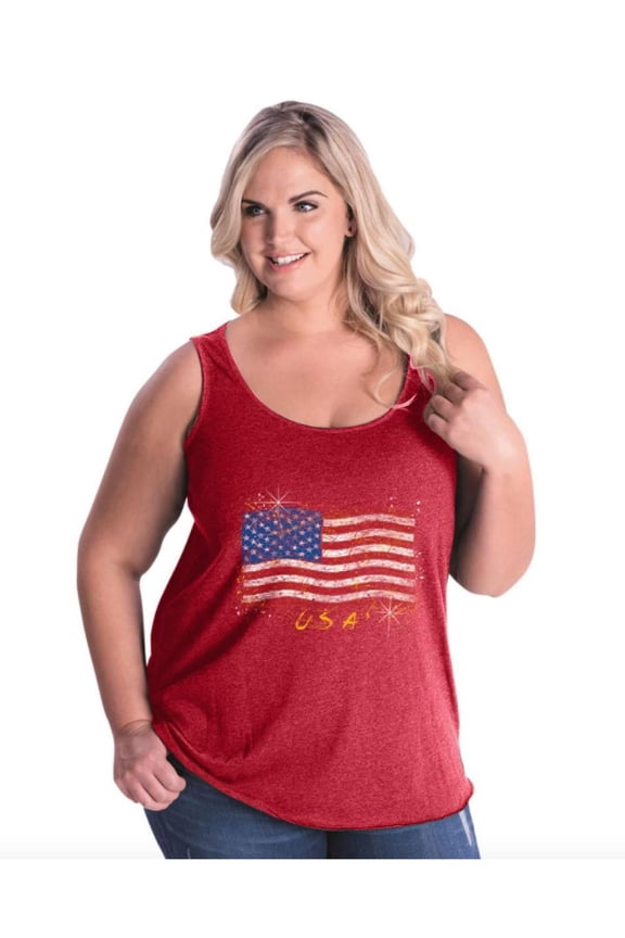 - Women's Plus Size Tank Top - American Flag USA in Gold