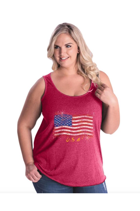 - Women's Plus Size Tank Top - American Flag USA in Gold