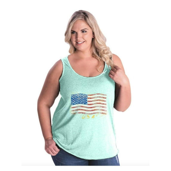 NIB - Women's Plus Size Tank Top - American Flag USA in Gold
