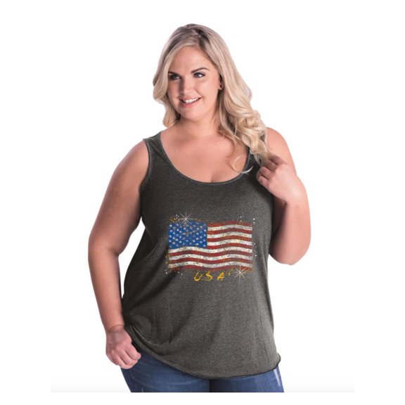 NIB - Women's Plus Size Tank Top, up to Size 28 - American Flag USA in Gold