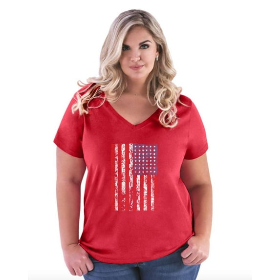 NIB - Women's Plus Size V-neck T-Shirt - American Flag 4th of July