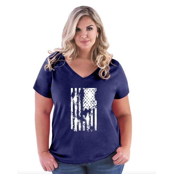 NIB - Women's Plus Size V-neck T-Shirt - American Flag 4th of July