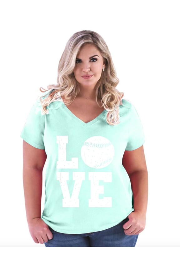 - Women's Plus Size V-neck T-Shirt - Baseball