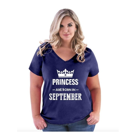 NIB - Women's Plus Size V-neck T-Shirt - Birthday Gift Princess are Born in September