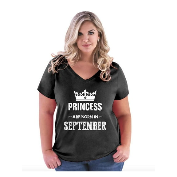 NIB - Women's Plus Size V-neck T-Shirt - Birthday Gift Princess are Born in September