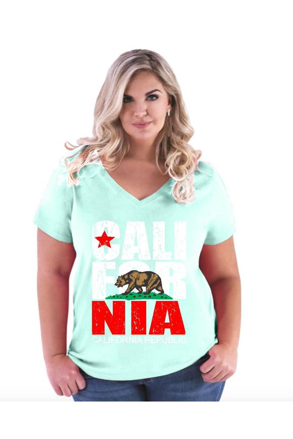- Women's Plus Size V-neck T-Shirt - California Cali
