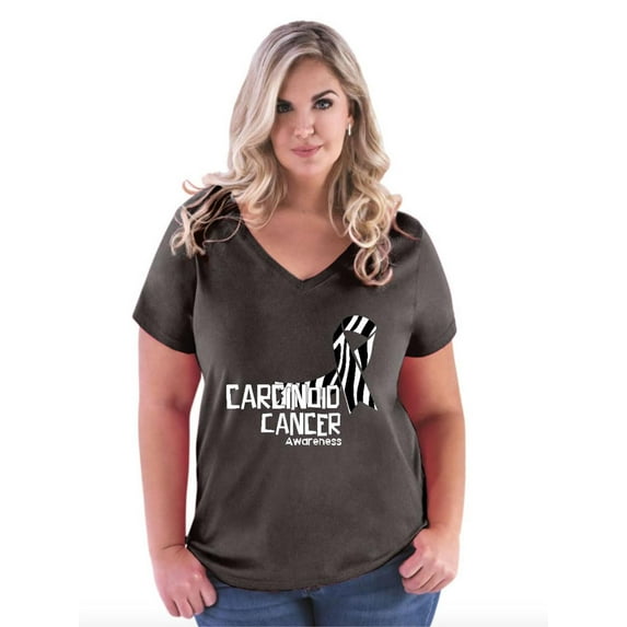 NIB - Women's Plus Size V-neck T-Shirt - Carcinoid Cancer