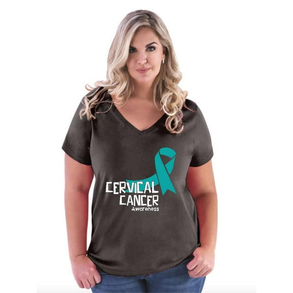 NIB - Women's Plus Size V-neck T-Shirt - Cervical Cancer
