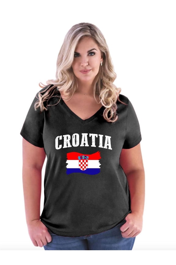 - Women's Plus Size V-neck T-Shirt - Croatia Flag