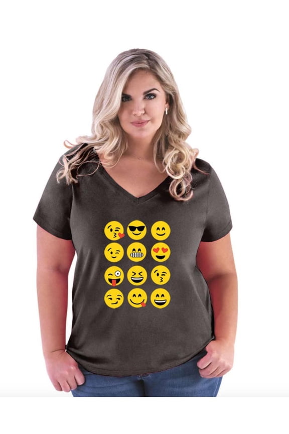 - Women's Plus Size V-neck T-Shirt - Emoji Group