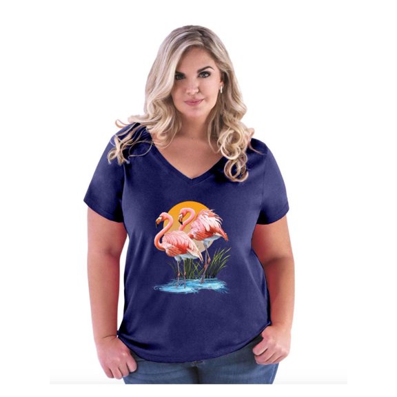NIB - Women's Plus Size V-neck T-Shirt - Flamingo