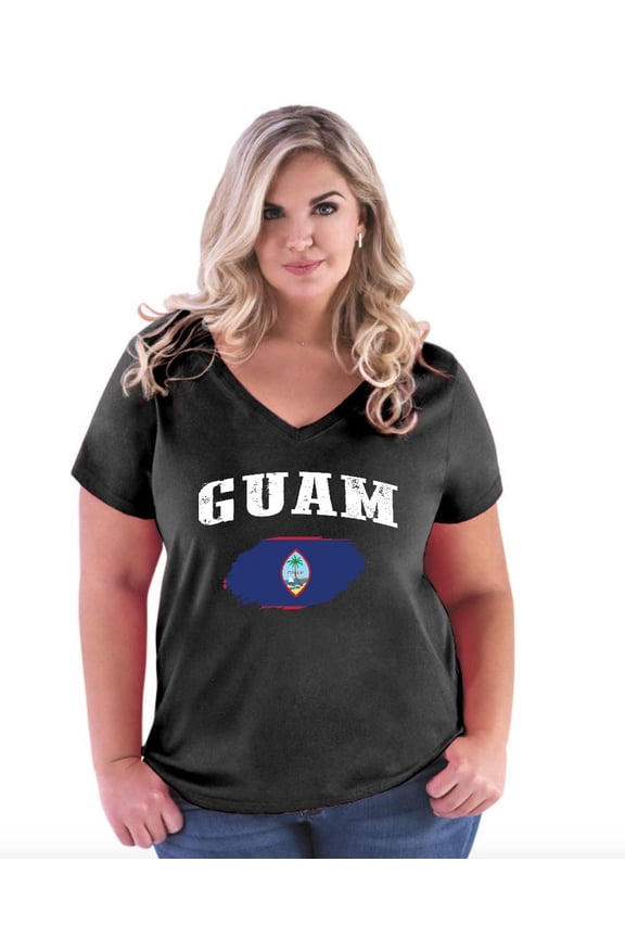 - Women's Plus Size V-neck T-Shirt - Guam Flag
