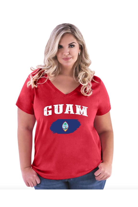 - Women's Plus Size V-neck T-Shirt - Guam Flag