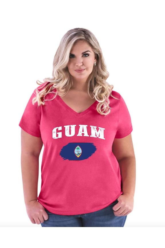 - Women's Plus Size V-neck T-Shirt - Guam Flag