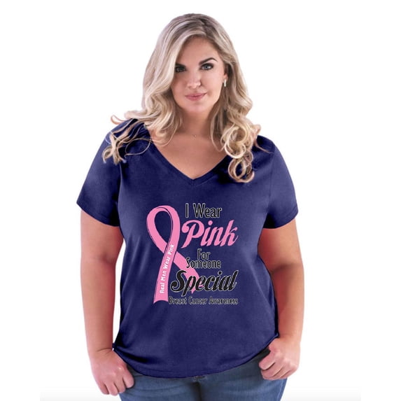 NIB - Women's Plus Size V-neck T-Shirt - I Wear Pink for Someone Special