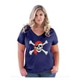 thumbnail image 1 of NIB - Women's Plus Size V-neck T-Shirt - Jolly Roger Skull & Crossbones, 1 of 4