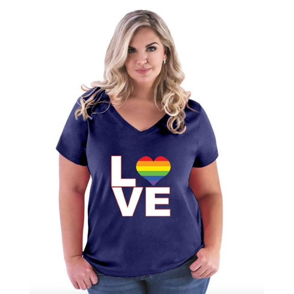 NIB - Women's Plus Size V-neck T-Shirt - Love Rainbow