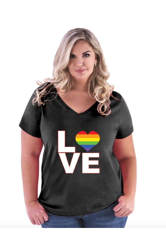 - Women's Plus Size V-neck T-Shirt - Love Rainbow