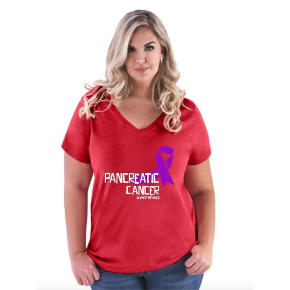 NIB - Women's Plus Size V-neck T-Shirt - Pancreatic Cancer