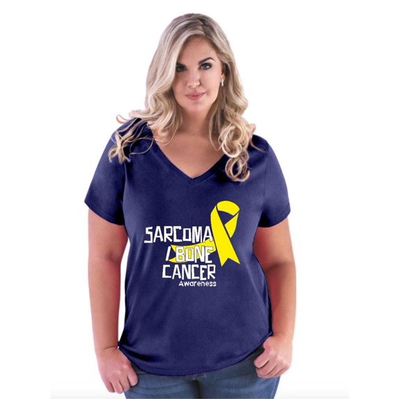 NIB - Women's Plus Size V-neck T-Shirt - Sarcoma Bone Cancer Awareness Ribbon