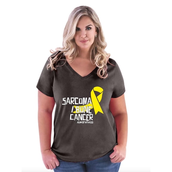 NIB - Women's Plus Size V-neck T-Shirt - Sarcoma Bone Cancer Awareness Ribbon