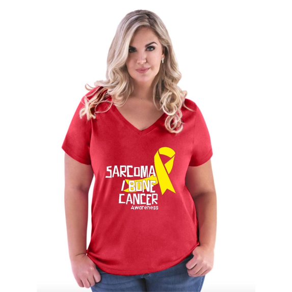 NIB - Women's Plus Size V-neck T-Shirt - Sarcoma Bone Cancer Awareness Ribbon