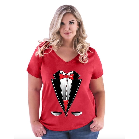 NIB - Women's Plus Size V-neck T-Shirt - Tuxedo Prom Costume