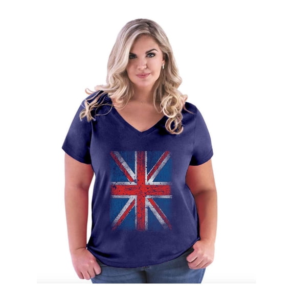 NIB - Women's Plus Size V-neck T-Shirt - Union Jack British Flag