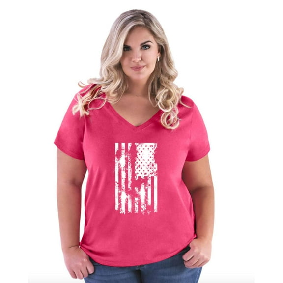 NIB - Women's Plus Size V-neck T-Shirt, up to Size 28 - American Flag 4th of July