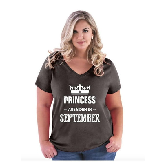 NIB - Women's Plus Size V-neck T-Shirt, up to Size 28 - Birthday Gift Princess are Born in September