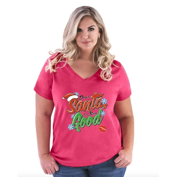 NIB - Women's Plus Size V-neck T-Shirt, up to Size 28 - Christmas Dear Santa