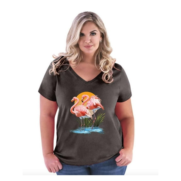 NIB - Women's Plus Size V-neck T-Shirt, up to Size 28 - Flamingo