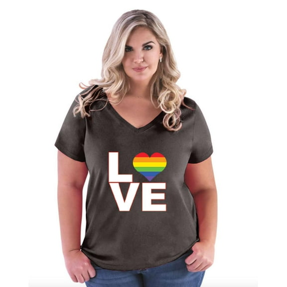 NIB - Women's Plus Size V-neck T-Shirt, up to Size 28 - Love Rainbow