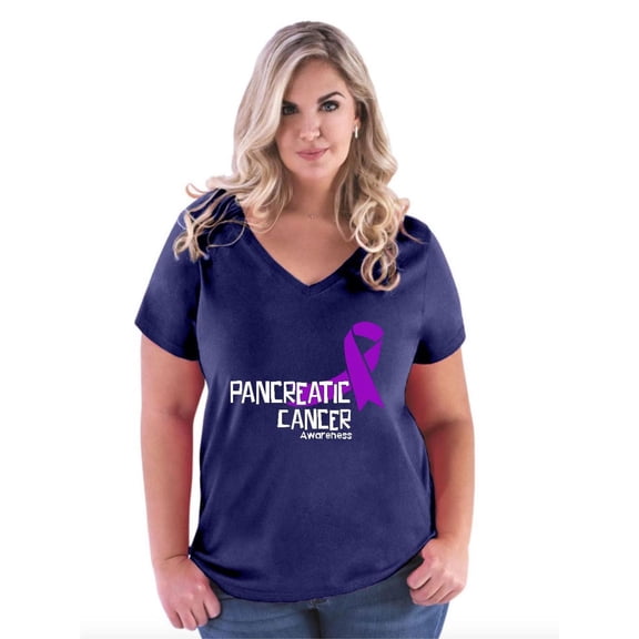NIB - Women's Plus Size V-neck T-Shirt, up to Size 28 - Pancreatic Cancer